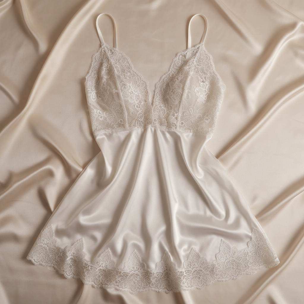 White Satin Lingerie Flat Lay