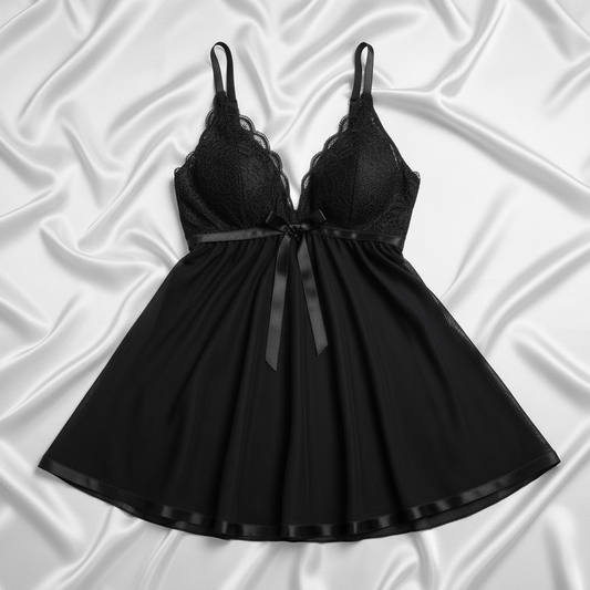 Black Babydoll on White Silk