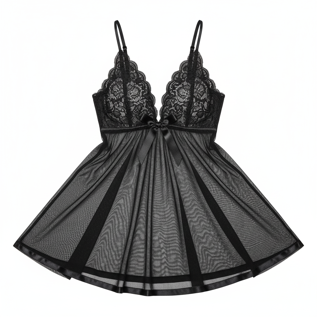 Black Lace Babydoll Flat Lay