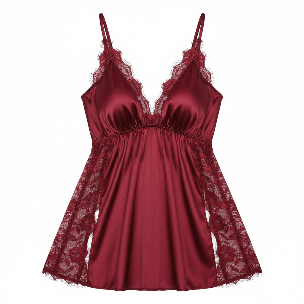 Burgundy Satin Babydoll Flat Lay