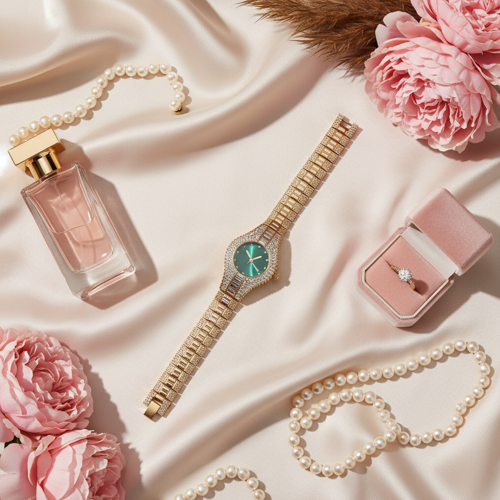 Luxury Gold Watch - Flatlay Composition