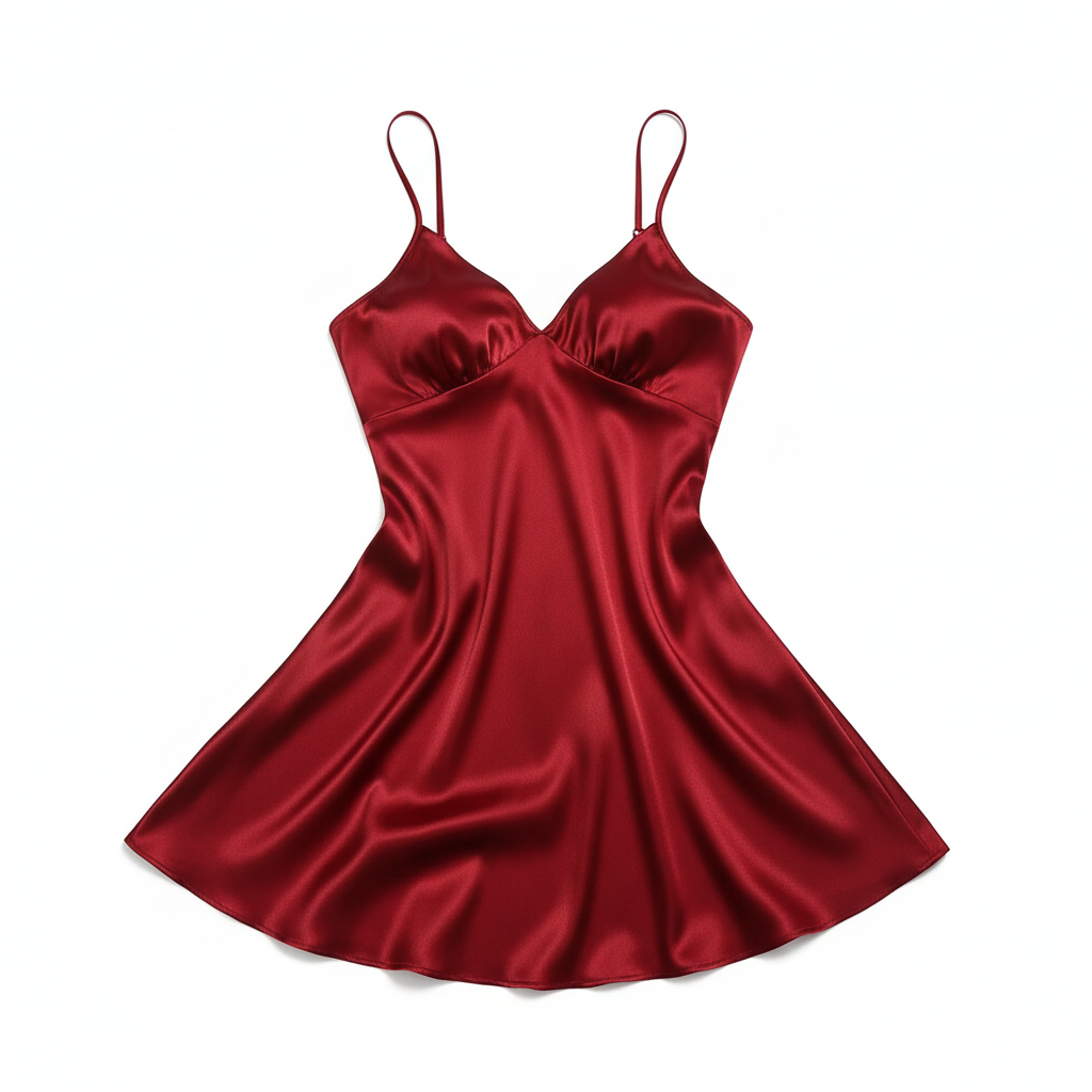 Red Satin Slip Dress Flat Lay