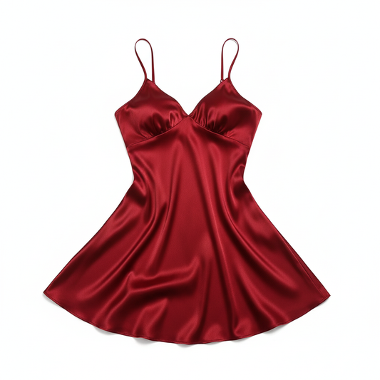Red Satin Slip Dress Flat Lay