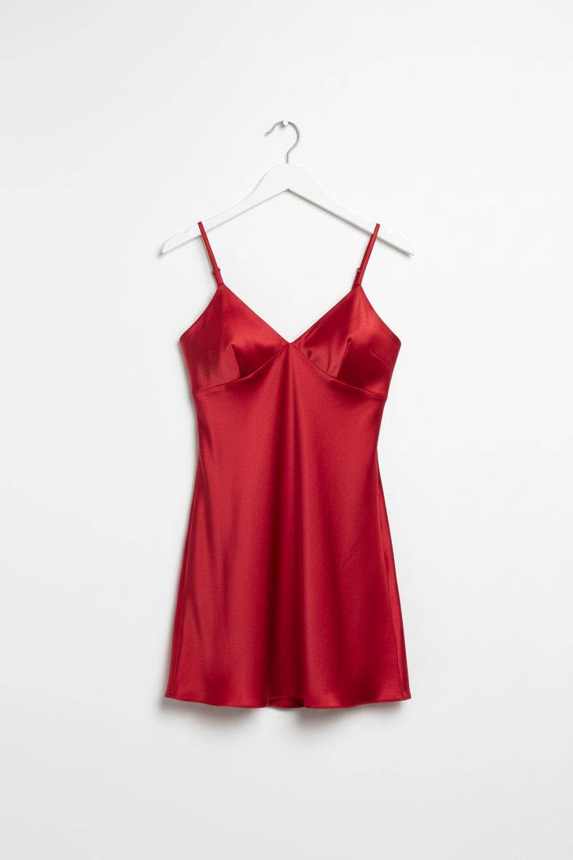 Red Satin Slip Dress on Hanger